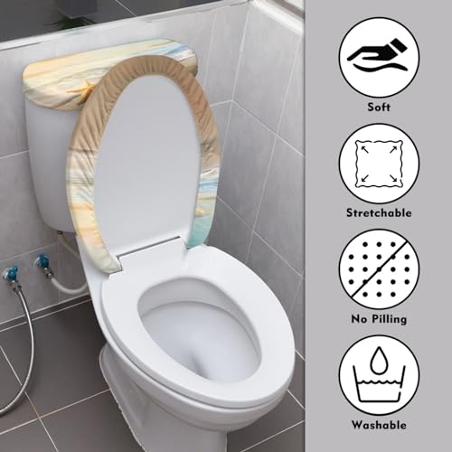 GLENLCWE Hawaiian Starfish on Beach Toilet Lid Seat Cover & Toilet Tank Lid Pads Universal Fit Standard Oblong Elongated Toilet Holiday Home Decoration Set of 2 - Image 3