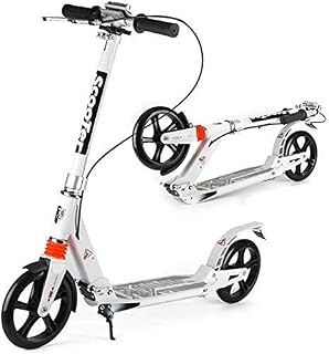 HAO KEAI Kick Scooters for Teens/Adults Scooters Adult Adjustable Unisex Kick Portable Folding Commuter Push Hand Brake & Dual Suspension White Supports 330lbs Non Electric