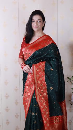 Image of SGF11 Women's Kanjivaram Pure Handloom Soft Silk Saree With Blouse Piece