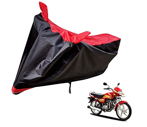 Image of Auto Hub Bike Cover Compatible with Hero Hf Deluxe with Mirror Pocket, Dustproof, Heat Resistant, Triple Stitched, Hf Deluxe Bike Cover- Black, Red