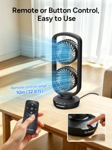Image of DR.PREPARE Dual Oscillating Tower Fan with 270 Tilt, 105 Oscillating, 3 Speeds and 3 Auto-Off Timer, Portable USB Powered Desk Fan for Bedroom Office Home Desk, Powerful Airflow 15 Inch