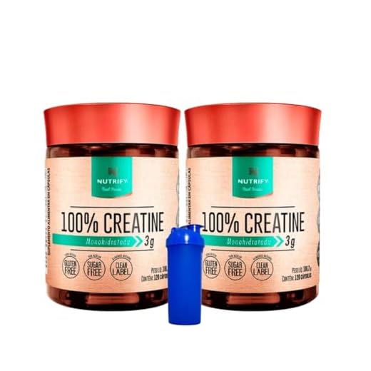 2x 100% Creatine Monohidratada 3g por Dose - Creatina 120 Capsulas - Nutrify + Coqueteleira 700ml Cor Sortida
