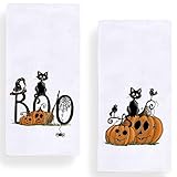 Halloween Black Cat Kitchen Dish Towels, 18 x 28 Inch Halloween Boo Pumpkin Holiday Tea Towels for C