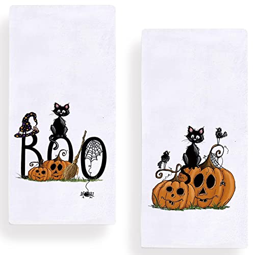 Halloween Black Cat Kitchen Dish Towels, 18 X 28 Inch Halloween Boo Pumpkin Holiday Tea Towels For Cooking Baking Set Of 2 #TOP8