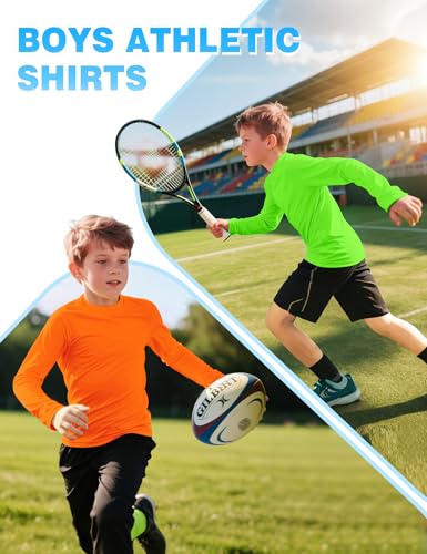 Image of Boys Rash Guard Swim Shirt Long Sleeve Shirts UPF 50+ Sun Shirt Quick Dry Fit Neon Tees Activewear for Kids Girls Youth 2-16Y