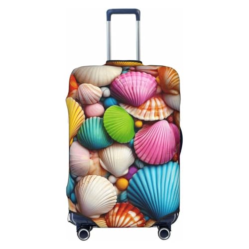 Colorful Seashells Starfish Elastic Travel Luggage Cover, Washable Spandex Suitcase Protector, Anti-Scratch Fits 18-32 Inch