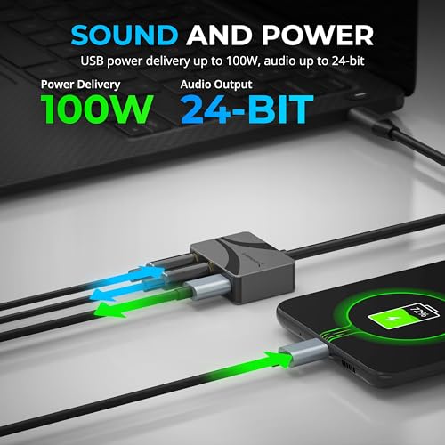 Image of SABRENT USB-C to 3.5mm Audio Adapter with 100W PD, 24-Bit (AU-PACM)