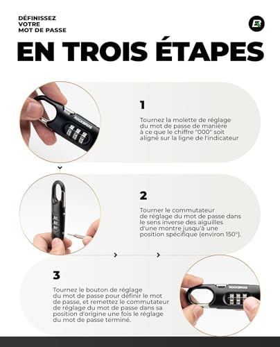 ROCKBROS Candado de Cable Acero Antirrobo 150cm, Candado Combinación Seguridad para Bicicleta Moto Casco Patinete Eléctrico, Cable Largo Doble Anillo con 3 Dígitos - imagen 6