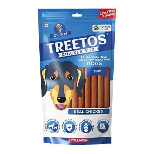 Image of Dr. Pets 85g Treetos Chicken Stix Dog Treats | Real Chicken Flavour | Soft Chew Sticks for Puppies & Adult Dogs | Training Reward Treat | Easy to Chew | Pouch Pack