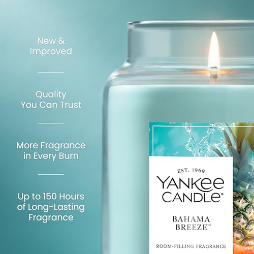 Yankee Candle Large Jar Scented Candle with up to 150 Hour Burn Time, Premium Plant Wax Blend for Consistent Burn, 22 oz Jar Candle with Room Filling Fragrance, Bahama Breeze