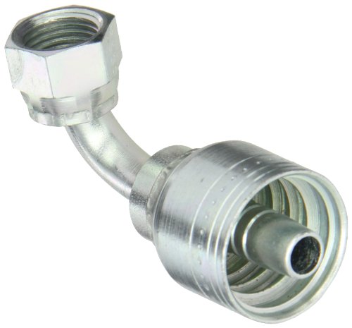 Image of Aeroquip 1AA4FRB6 Carbon Steel Global TTC (Thru the Cover) Crimp Hose Fitting Female ORS Swivel, 90 Degree Elbow, 3 /8 inch Hose ID, 9 /16 inch - 18 Thread