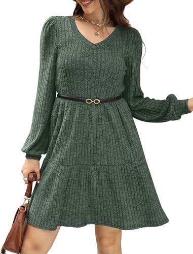 SAMPEEL Womens V Neck Long Sleeve Fall Dresses Baby Doll Casual Sweater Dress Fashion Clothes4