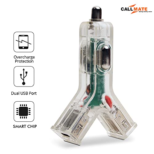 Image of CALL MATE Transparent 2.1A Dual USB CAR Charger with 3 in 1 Cable Compatible with All Types of Phones