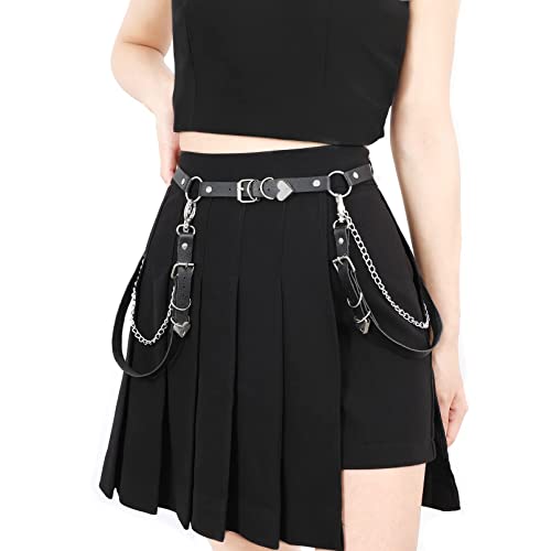 JasGood Cinturón de cintura punk de piel sintética para mujer, cinturón gótico con ligas para las piernas, A-negro., 25-39W