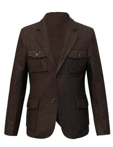 Snoly Men's Herringbone Wool Vintage Tweed Hunting Jackets Lightweight Long Sleeve Retro Coats Wool Suit