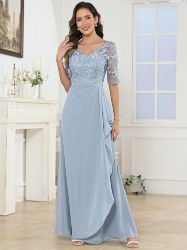 Mother of The Bride Dresses for Women Floor Length Half Sleeve Chiffon Lace Applique Wedding Guest Dress Formal Evening Gowns3