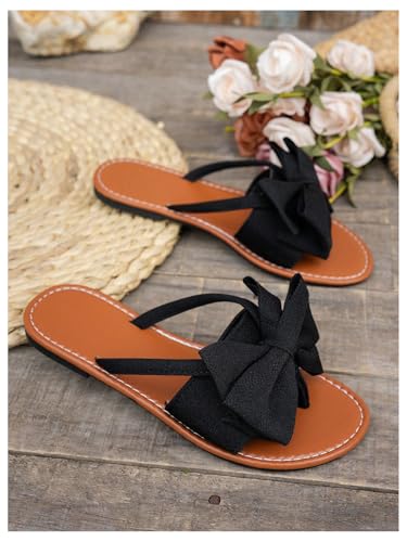 Image of GORGLITTER Women's Leopard Print Bow Flat Sandals Slip On Open Toe Flip Flops Slide Sandal