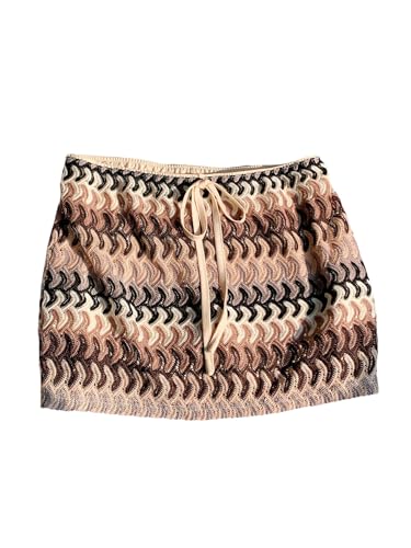 Milumia Women's Boho Knit Mini Skirt Summer Drawstring Waist Short Skirts