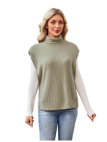 Floerns Women's Turtleneck Sleeveless Sweater Vest Rib Knit Split