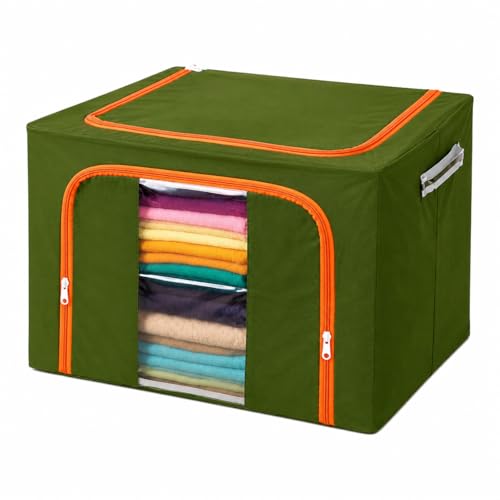 Image of DecorTwist Cloth Storage Organiser Box with Zipper Window | Foldable Wardrobe Storage | Dustproof & Stackable Style 15 (Style 1, Pack of 1)