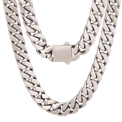 Stainless Steel Mens Cuban Link Chain,18K Gold Plated Miami Cuban Chain Necklace, 9/11/13mm Width, 20/22/24 Inch Length, No Tarnish& Durable Hip Hop Mens Jewelry