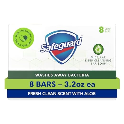 Safeguard Micellar Deep Cleansing Bath Bar Soap, Washes Away 99 Percent of Bacteria, Leaves Skin Soft, Fresh Clean Scent with Aloe, 3.2 oz (8 Count)