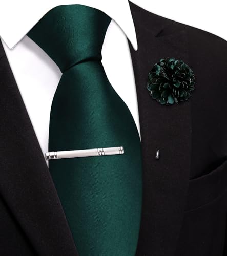 Image of Hi-Tie Pretied Boys Ties Solid Color Kids Adjustable Necktie Lapel Pin Clip Set Age 8-12 Wedding School Graduation