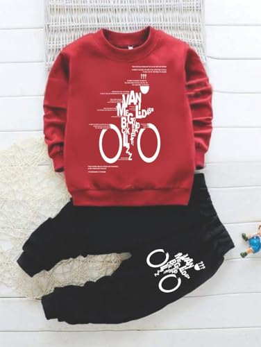 Image of Kids Cotton Blend Printed Sweatshirt & Jogger Set for Boys & Girls | Winter Co-Ord Outfit | Unisex Casual Wear