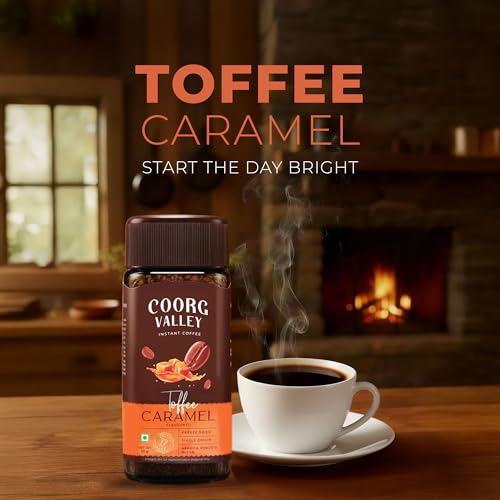 Image of Coorg Valley Toffee Caramel Instant Coffee 50g | Flavoured Coffee | Premium Blend of Robusta & Arabica | Freeze Dried | Make Cafe Style Hot & Cold Coffee at Home