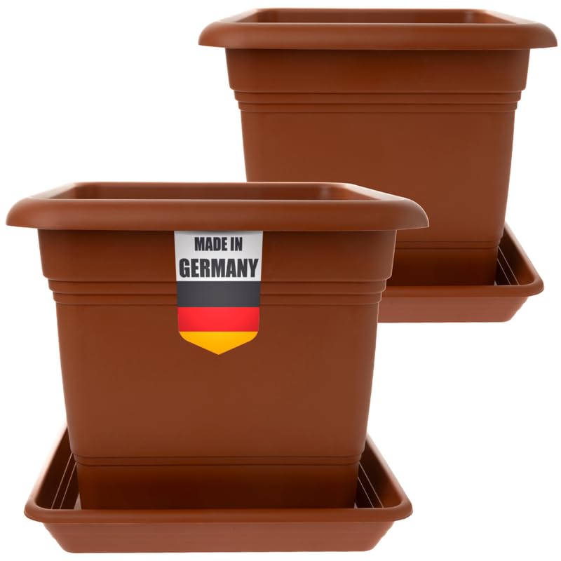 Großer Pflanzkübel 48x48 für Außen 2er Set Terracotta - Wetterfester Blumentopf in Premium-Qualität Ideal für Outdoor, Große Blumentöpfe mit Effizientem Entwässerungssystem