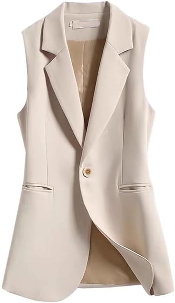 Gilet Lungo da Donna Cardigan da Lavoro Ufficio Gilet Lungo Cappotto Giacca Casual Leggero Senza Maniche Gilet Tops Giacca da Abito Senza Maniche