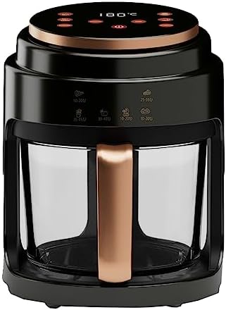 Electric Hot Air Fryer for Quick, Oil-Free Healthy Meals with Easy View Borosilicate Glass Basket, 6 Presets, Digital Controls