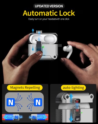 Image of Pohgelan for AirPods 2nd /1st Case with Safety Lock-Silver | Magnetic Automatic Lock with Cleaning Kit&Keychain,Compatible with Magsafe