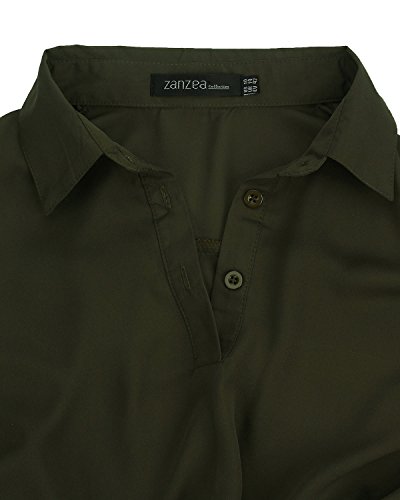 Zanzea Women Long Sleeve Shirt Blouse Casual Oversized V Neck High Low Tops With Pocket Army Green 18 #TOP5