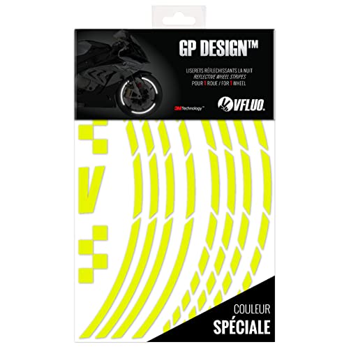 VFLUO - Kit Bandes Stickers Jantes Moto GP Rétro Réfléchissantes, Autocollants pour 1 Roue, 3M Technology™ - Haute visibilité latérale - Discret et...