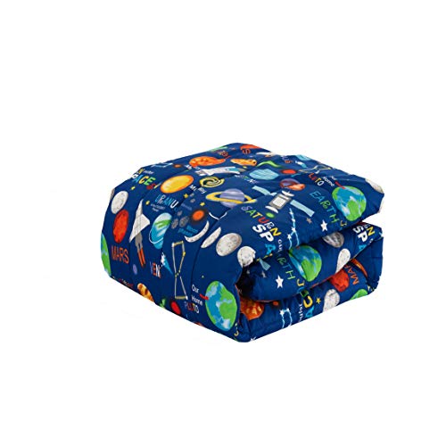6 Piece Twin Size Kids Boys Teens Comforter Set Bed In Bag With Shams, Sheet Set & Decorative Toy Pillow, Space Planets Rockets Blue Print Blue Multicolor Boys Kids Comforter Bedding W/Sheets, T Space #TOP1