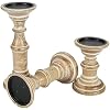 Set Of 3 Wooden Candle Stands - Rustic Mango Wood Pillar Holders 16, 14, 12 Inch