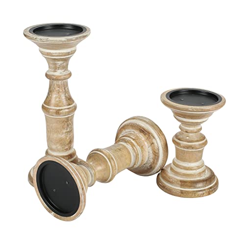 Candle Holder Stand Wooden, Pillar Candle Holders, Unity Candle Holders, Rounded Turned Colums, Country Style Ideal for Gift, Wedding, Christmas, Party, Home,Spa - 10,8,6 Inch- Set of 3, White Wash by Homebia Designs - Image 7