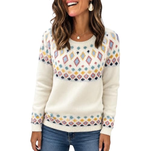 Womens Knitted Tops Casual Crewneck Contrast Knit Sweater Tops - image 1