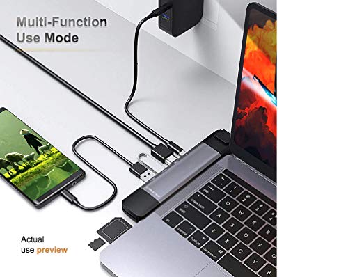 Image of Tobo Dual Type C to USB3.0 / LAN /HDMI /Thunderbolt 3 /USB SD + USB-C Charger PD 9 in Adapter Compatible with Mac-Book Pro 2016 2017 (Dual Type-C 9 in 1)