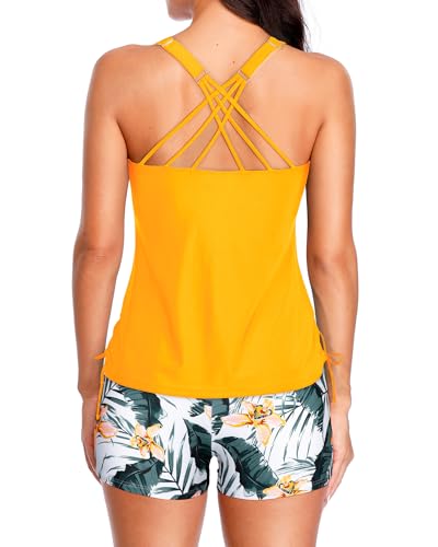 Tempt Me Two Piece Tankini Swimsuits For Women Tummy Control Bathing Suit With Shorts Athletic Swimwear Yellow Floral L thumb #1