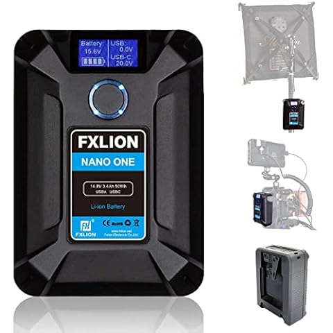 FXLION Nano One V Mount Battery, V-Lock Battery 14.8V 50WH D-TAP USB-C USB-A Micro USB Plugs for Camera Camcorder DSLR Monitor Laptop Smartphone, for Sony Canon Nikon Panasonic Blackmagic bmpcc Cover