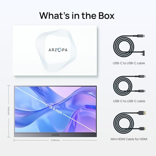 undefined ARZOPA Portable Monitor 15.6'' FHD 1080P - Ultra-Slim Portable Laptop Monitor with Kickstand - IPS Display for PC, MAC, Phone, Xbox, PS5 - USB C & HDMI Connectivity - A1 Gray の商品画像 8