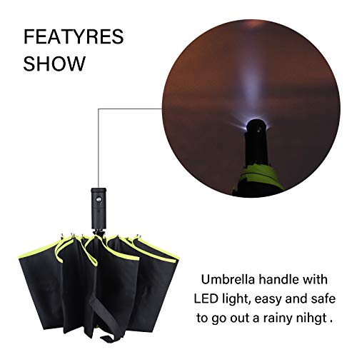Travel Umbrella Automatic Open & Close Strong Steel Shaft LED Flashlight Handle Safety Reflective Frame Compact Folding… - Image 6