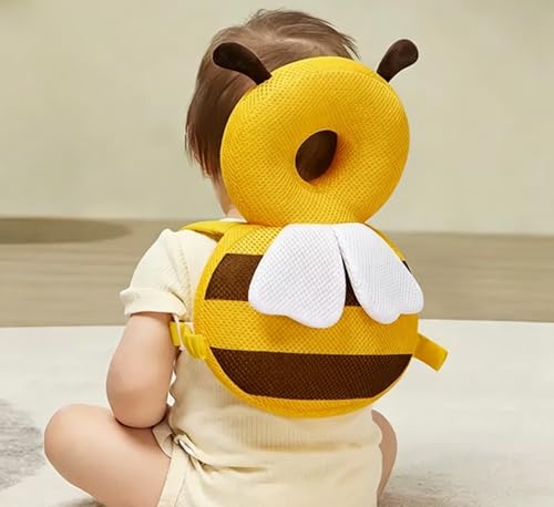 Image of Baby Head Protector Backpack, Soft Breathable Safety Cushion for Walking and Crawling, Unisex Toddler, Yellow Bee