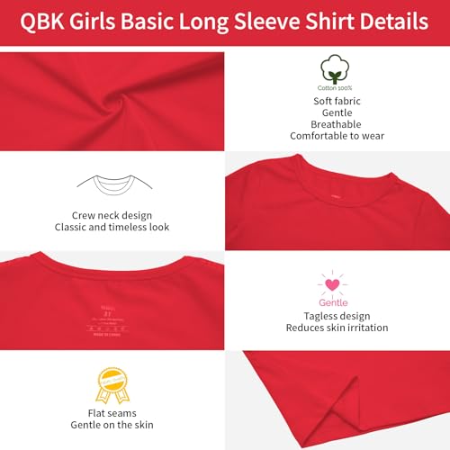 Image of 3T 4T 5T to 12 Years Girls Long Sleeve Shirts Kids Cotton T-Shirt Toddler Basic Crew Neck Top