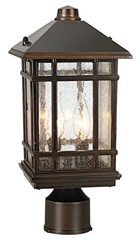 Kathy Ireland Jardin Du Jour Sierra Craftsman Art Deco Outdoor Post Light Fixture Rubbed Bronze 14" Seedy Glass Panels For Exterior House Porch Patio Outside Deck Garage Yard Garden Driveway #TOP1