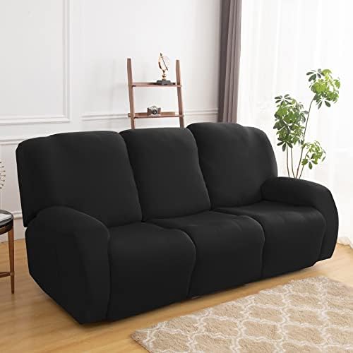 4-Piece Recliner Slipcover Sofa Slipcover Couch Covers Stretch Armchair Cover Non-Slip Furniture Protector Elastic Spandex Soft Recliner Chair Protector with Side Pocket(1 Seater Ash Blue)