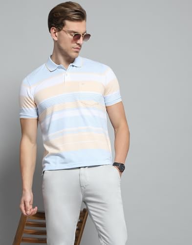 Image of Monte Carlo Mens Cotton Blend Regular Fit Polo T-Shirt | Half Sleeve | Striped Pattern| Casual Everyday Wear | Stylish & Comfortable Tshirt