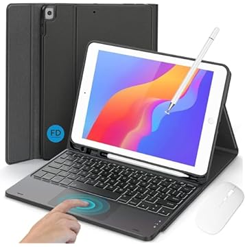 Case Capa para iPad 7a, 8a e 9a Geração 10.2″ com Teclado e Trackpad, Mouse, Caneta Touch e Compartimento para Pencil - FD Acessórios